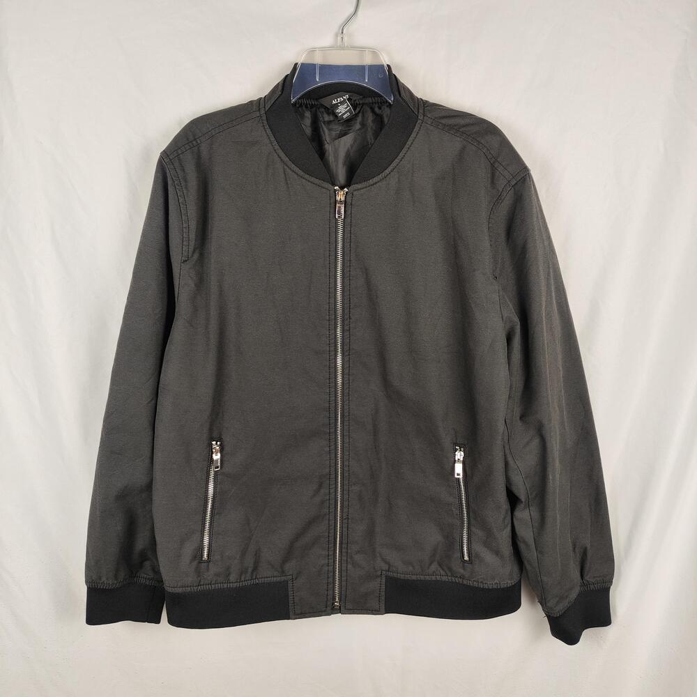 Alfani Jacket Mens Large Gray Bomber Full Zip Collar Pockets Ribbed Hem Cuffs